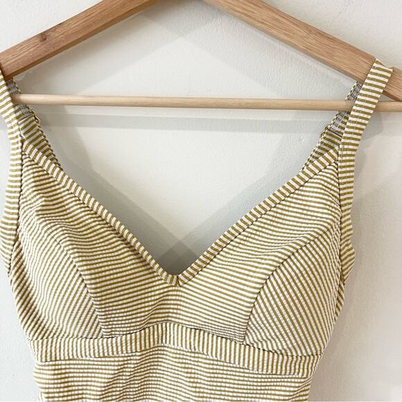 Sunseeker Striped Off White and Mustard Yellow One-Piece Swimsuit Size 6 - Picture 3 of 12
